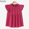 Womens Casual Summer Cap Sleeve Grid Print Blouse