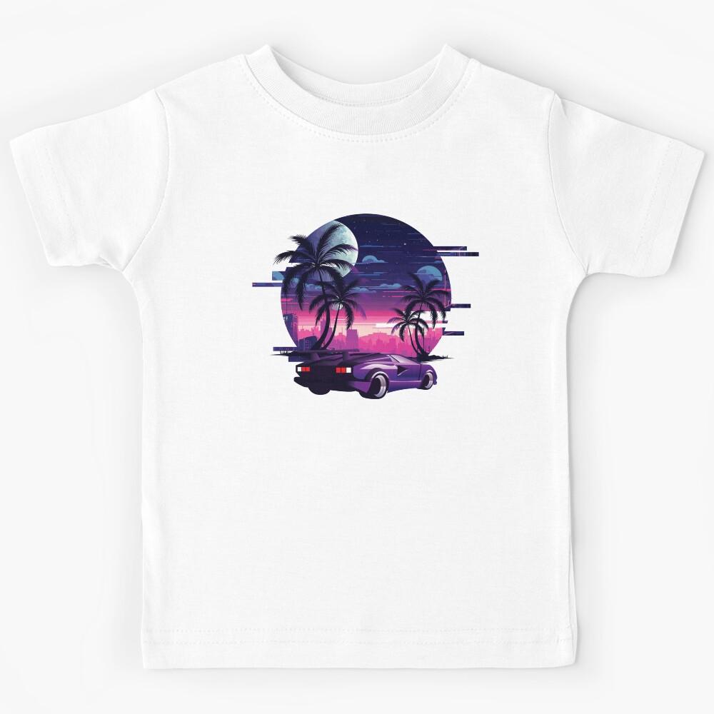 Synthwave Retro Sunset Car Music 80s Kids T-Shirt 110