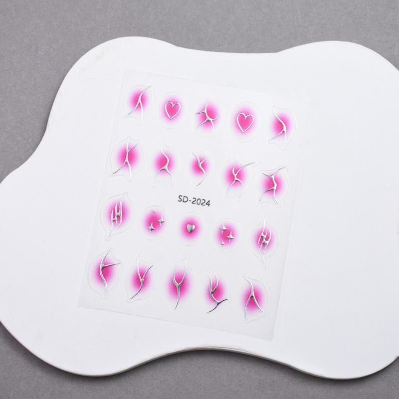 Thin & Durable Nail Stickers: Classic Silver Blush Gradient with Hearts & Stars Decals
