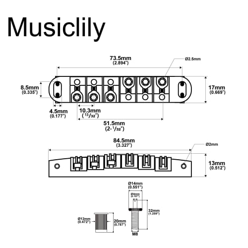 Musiclily 10.3mm Guitar Roller Bridge for LP/SG and Les Paul Electric Guitars, Chrome