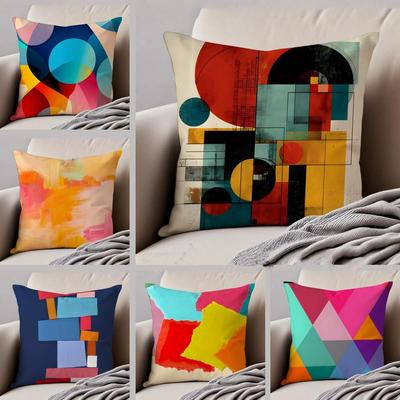 Abstract Color Blocks Pillow Minimalist Art Cushion Cover Throw Pillow Cover Hidden Button Durable Polyester Chair Cushion