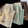 Mid-rise Elastic Waistband Men Pants Drawstring Pockets Ribbed Fast Drying Summer Ultra-thin Ice Silk Casual Trousers Streetwear