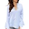 Damesmode V-hals Pailletten Effen Kleur Ruches Lange Mouw Shirt Top