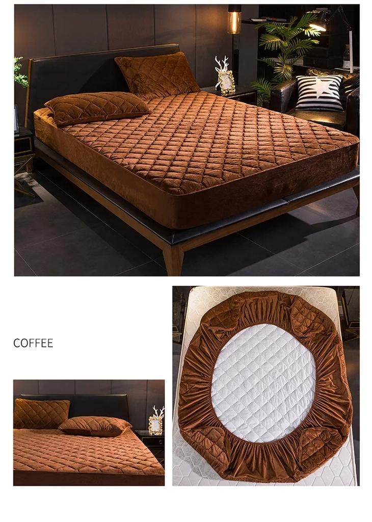 Kristall-Samt, dicker, gesteppter Matratzenbezug, warmer weicher Plüsch, gestepptes Spannbettlaken für Queen-Size-Betten, ohne Kissenbezug