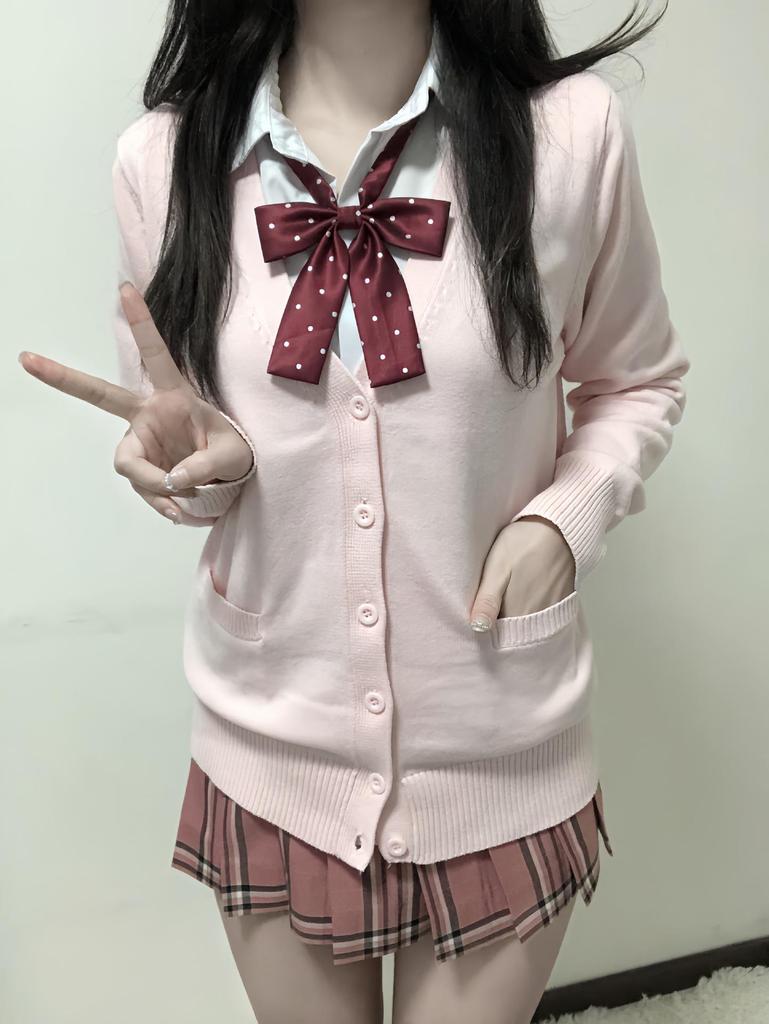 Original JK Basic Solid Color Long Sleeve Cardigan Sweater - Japanese Uniform Style, Versatile Loose Fit Knitted Top.