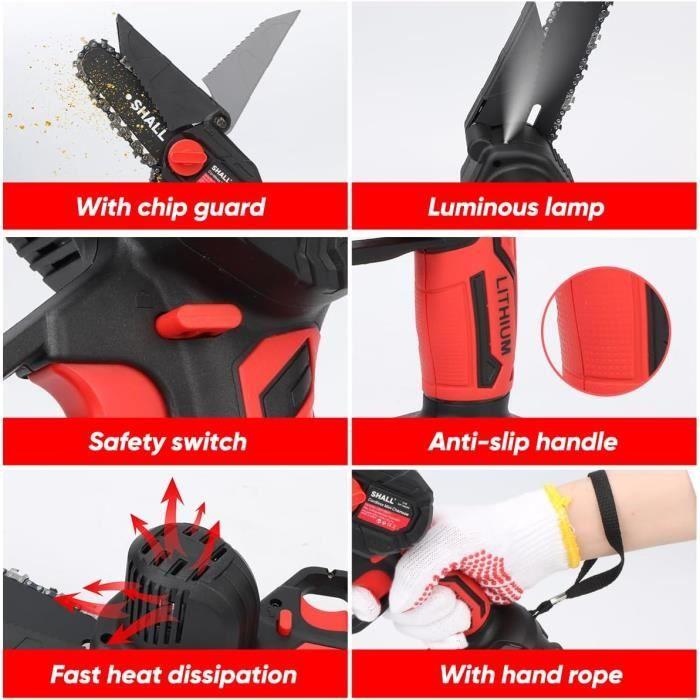 Mini tronçonneuse portable shall tools 21v avec 2 batteries et 4 chaînes