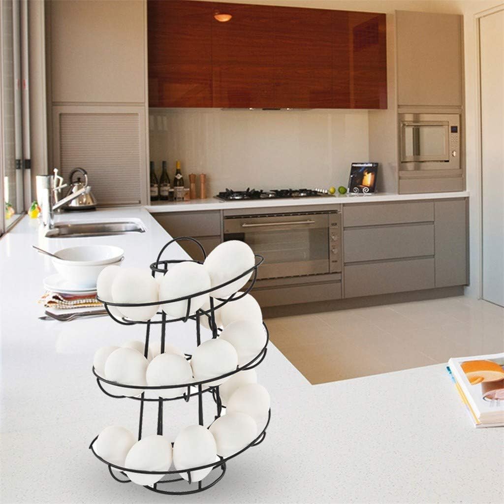 Spiral Design Metal Egg Basket, Egg Storage Holder/Storer Stand Display Rack Basket Egg House Save Space for Kitchen (Black)