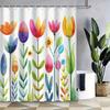 Cortina de Ducha de Flor de Tulipán de Dibujos Animados Abstractos Lavable Resistente a la Suciedad Cabezal de Ducha Impermeable Cortina de Baño de Poliéster