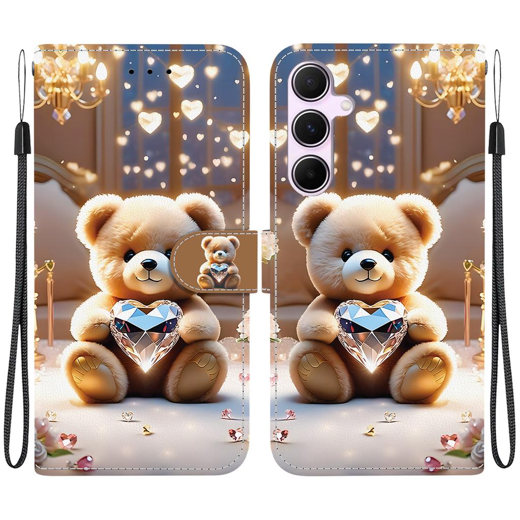 Handmade PU Leather Flip Case for Samsung Galaxy A55 (A556V/A556B/A556E)- Anti-Slip Shockproof Cover with Wrist Strap & Heart/Rose Cat Designs
