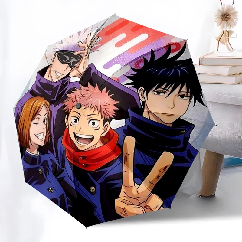 

1pc Jujutsu Kaisen Characters Auto-Folding Umbrella - Portable 3-Fold Design with Iron Frame, Perfect for Fans, Travelers, Daily Use, and Gifts.W071