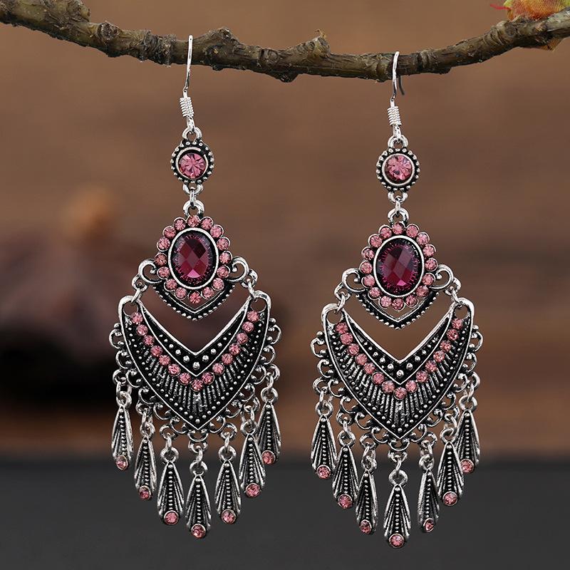 Vintage Palace Crystal Long Tassel Earrings with Feminine Style and Versatile Personality Earrings, Korean Fashion Ethnic Style Earrings