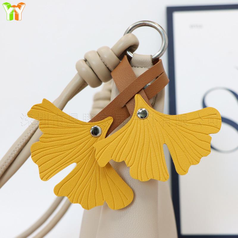 Exquisite Autumn Ginkgo Leaf Leather Bag Charm