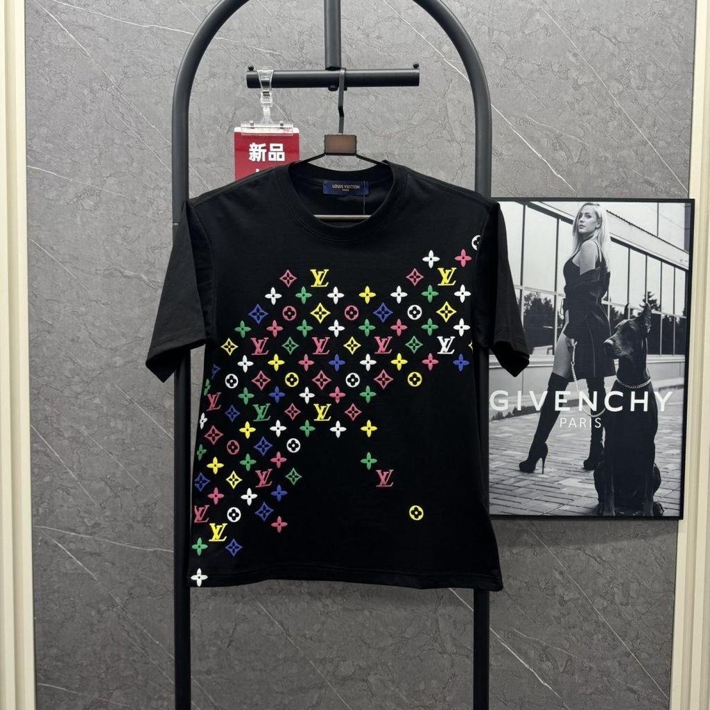 2026 Oversized tričko s potiskem monogramu, Celoplošný vzor, Lehké unisex tričko pro pár