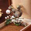 Rhinestone Studded Pearl Vintage Squirrel Pin Gold Squirrel Animal Lapel Pins  New Year Gifts