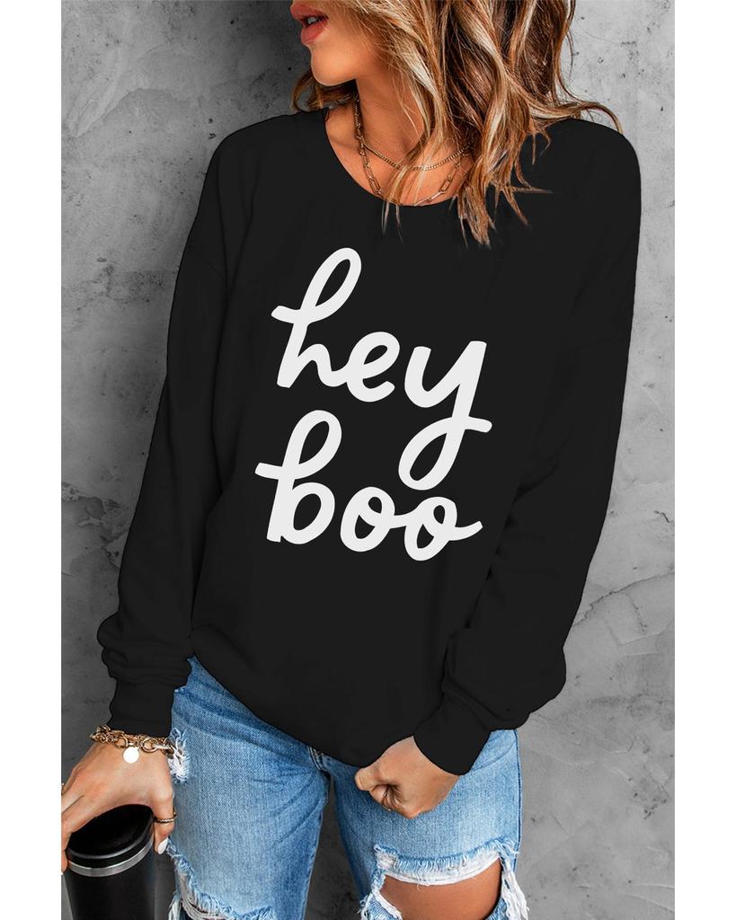 Azura Exchange Hey Boo Long Sleeve Pullover Sweatshirt