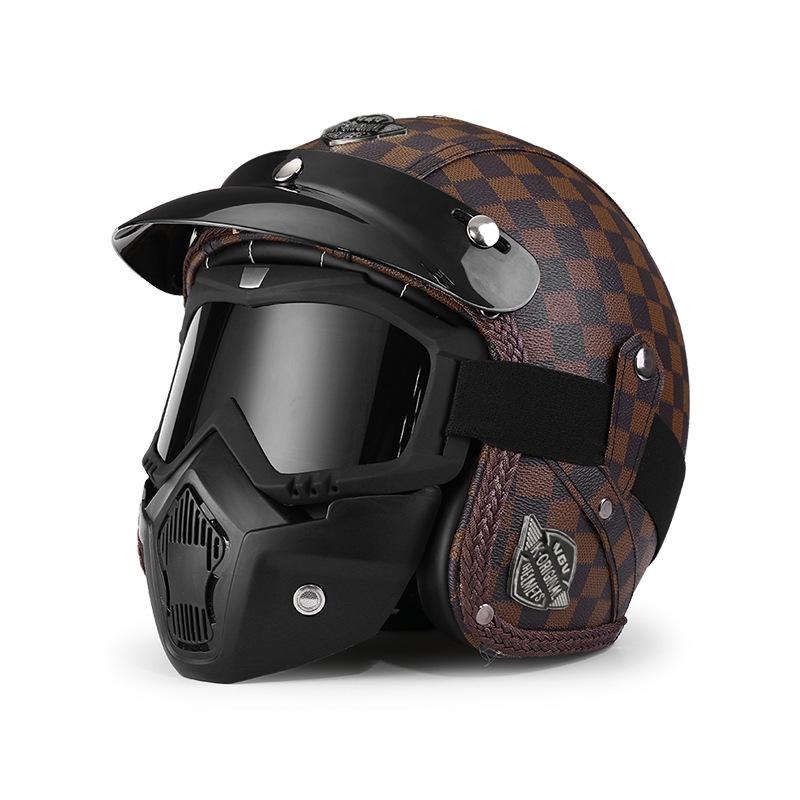 

3C Vintage 3/4 Half Helmet Electric Motorcycle Summer Pedal Cruise Locomotive Leather Helmet Men and Women 2XL
