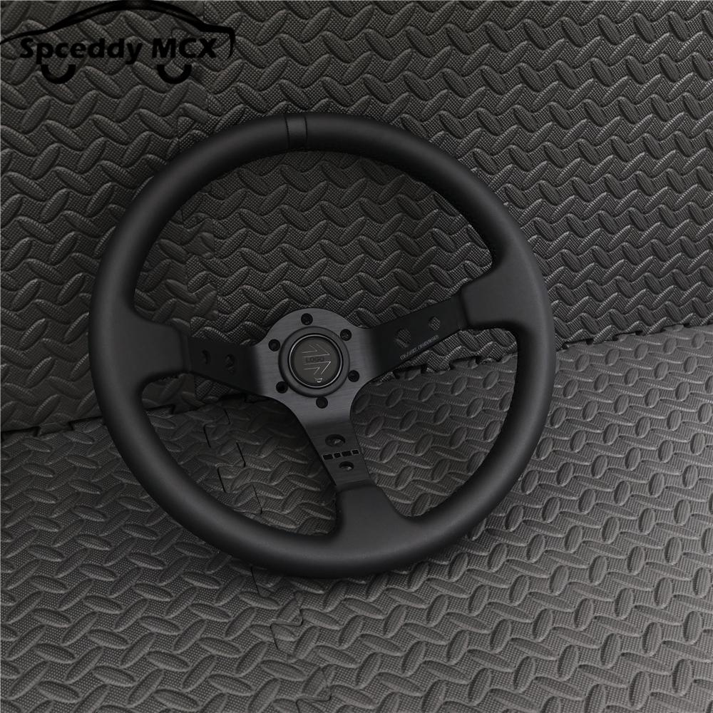 14inch 350mm Car Steering Wheel Suede Leather/Genuine leather Deep Concave Drift JDM Racing Black Edition 2407MOBE125 Genuine leather