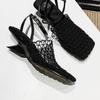 Temperament niche square head breathable woven mesh weave heel high heel sandals empty bag head hollow woven fishing net shoes