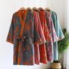 Women's Pure Cotton Yarn-Dyed Kimono Nightgown - Spring/Autumn Mid-Length Retro Bathrobe Pajamas