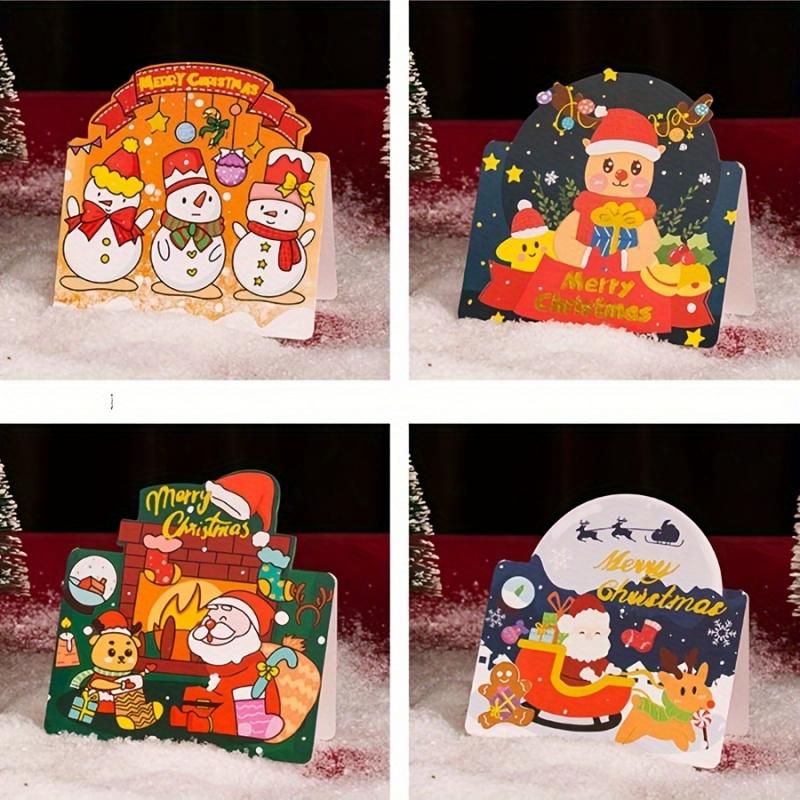 5/10pcsGold Stamping Christmas Greeting Card Christmas Tree Santa Claus Snowman Reindeer Flower Shop Bakery Hand Gift Friend Gif