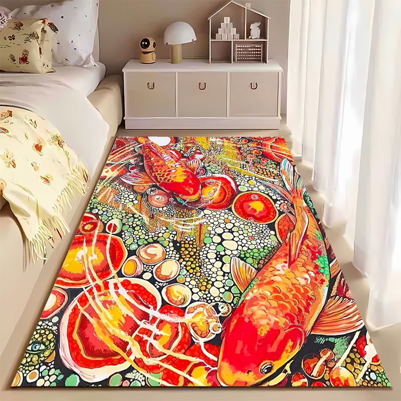 Colorful Koi Fish Pattern Carpet for Living Room, Vibrant Art Design Suitable for Use As an Anti-slip for Living Room Bedroom Sofas