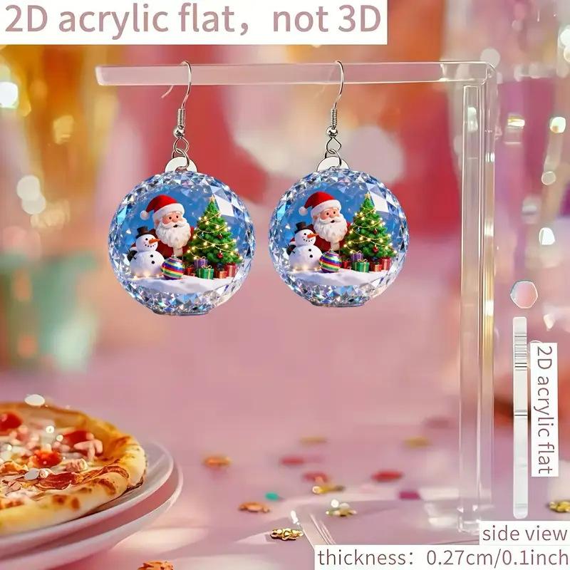 Cross-border new crystal ball shape earrings creative flat acrylic Christmas gifts Santa earrings