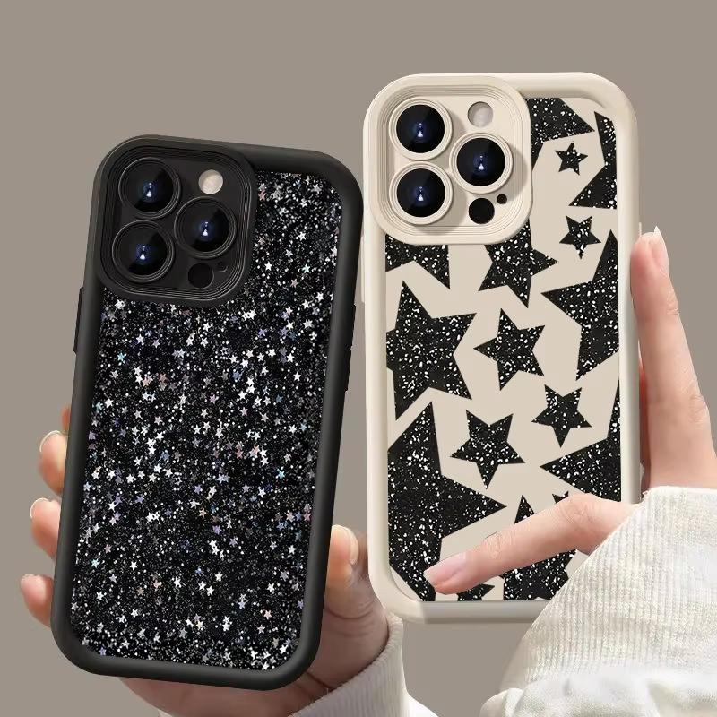 Luxury Black Star Pattern Phone Case For iPhone 17 Pro Max 16 15 Pro 14 13 Mini 12 11 XR XS 17Air 16 Plus Soft Silicone Cover