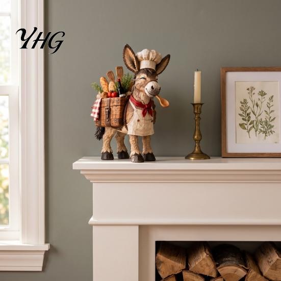 Vintage Retro Keepsake Little Chef Donkey Figurine, Rustic Kitchen Animal Statue, Farmhouse Resin Sculpture Meaningful Housewarming Gift with