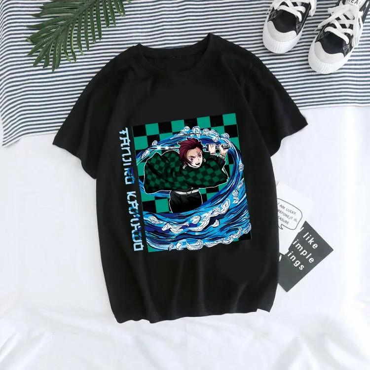 Tanjirou Kamado Kaus Wanita Kimetsu Kaus Wanito Printed Harajuku T-shirt Women's T-Shirt Kaus Grafis Anime Demon Slayer Uniseks