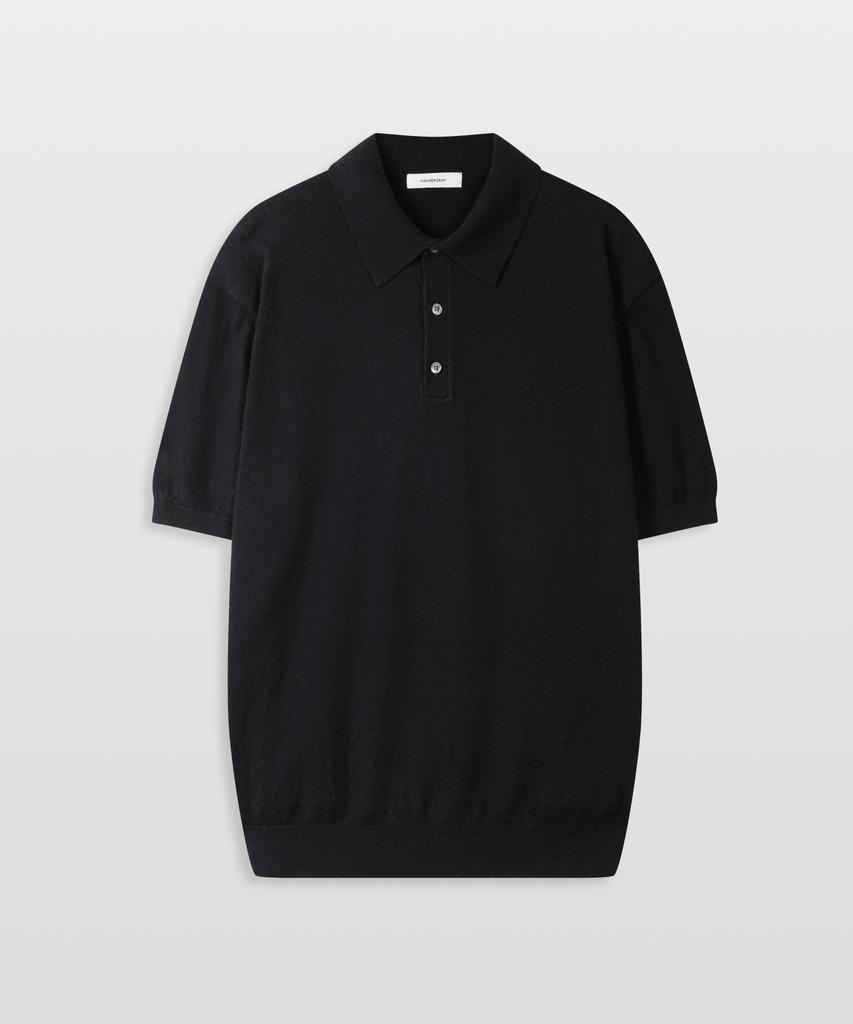 MANNERGRAM Nouvelle Fine Cashmere Cotton Polo Short Sleeve Knit Black