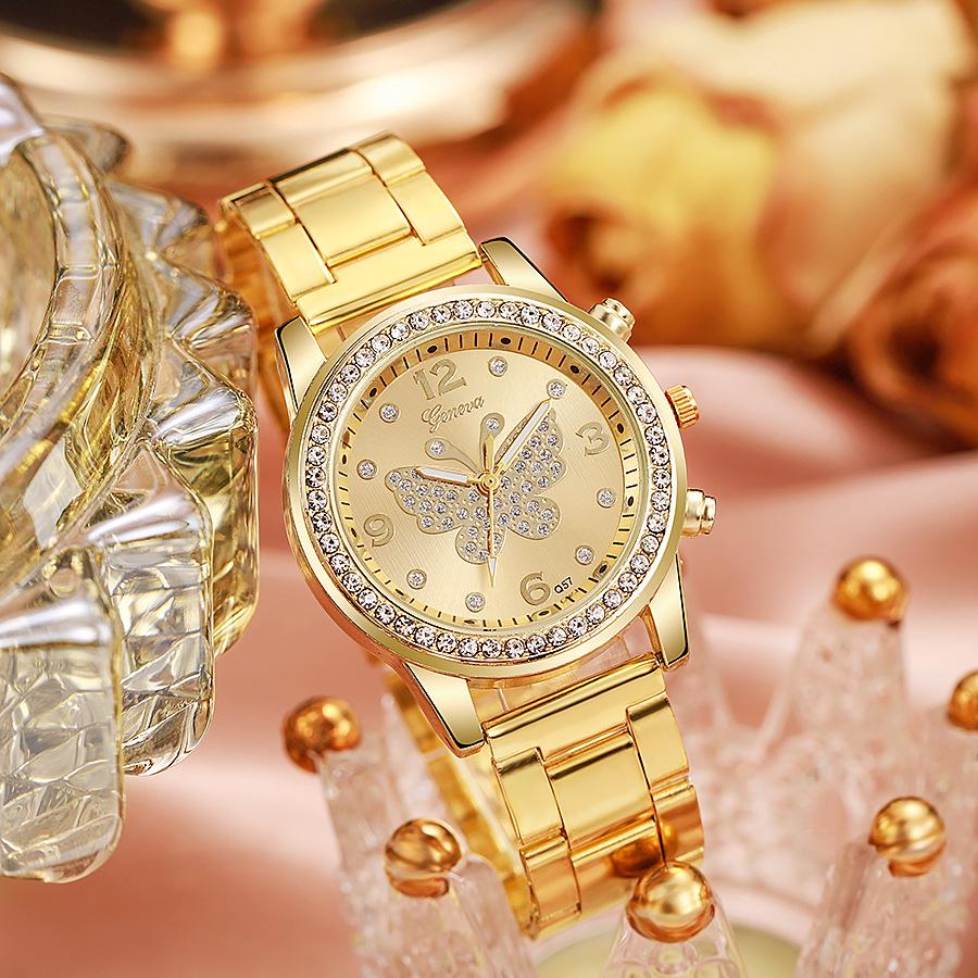 Fashion Ladies Business Steel Belt Diamond Watch Luxury Casual Round Rhinestone Butterfly Quartz Wristwatch Relogio Feminino