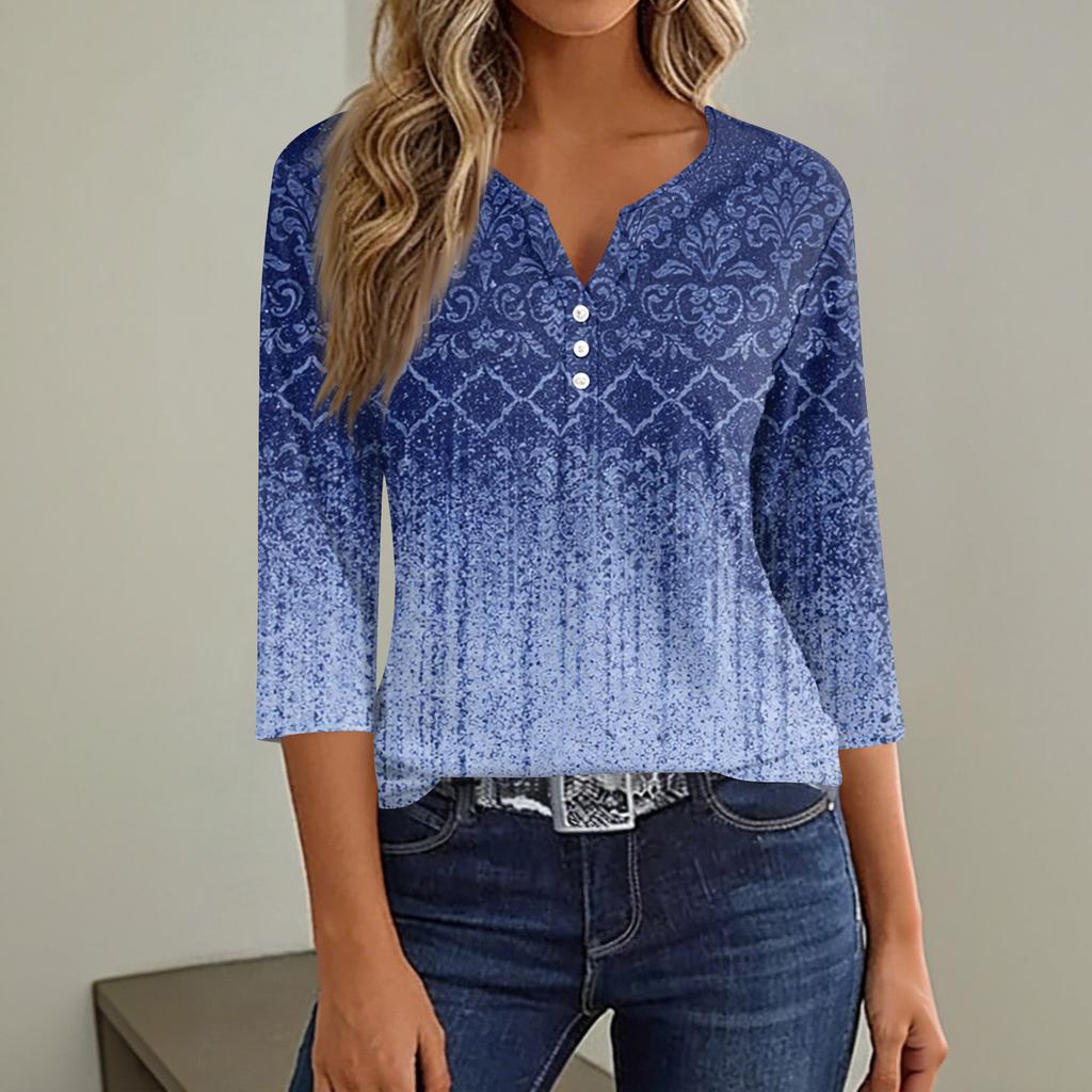 Women's T Shirt Tee Printed Button Short Sleeve Tunic Daily Weekend Fashion Basic V- Neck Regular Top