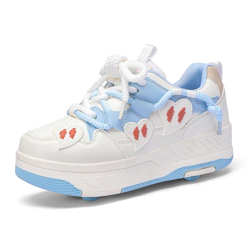 

New girls walk-on shoes Four-wheeled Medium children s invisible skates Children students lace up roller skates boys 31