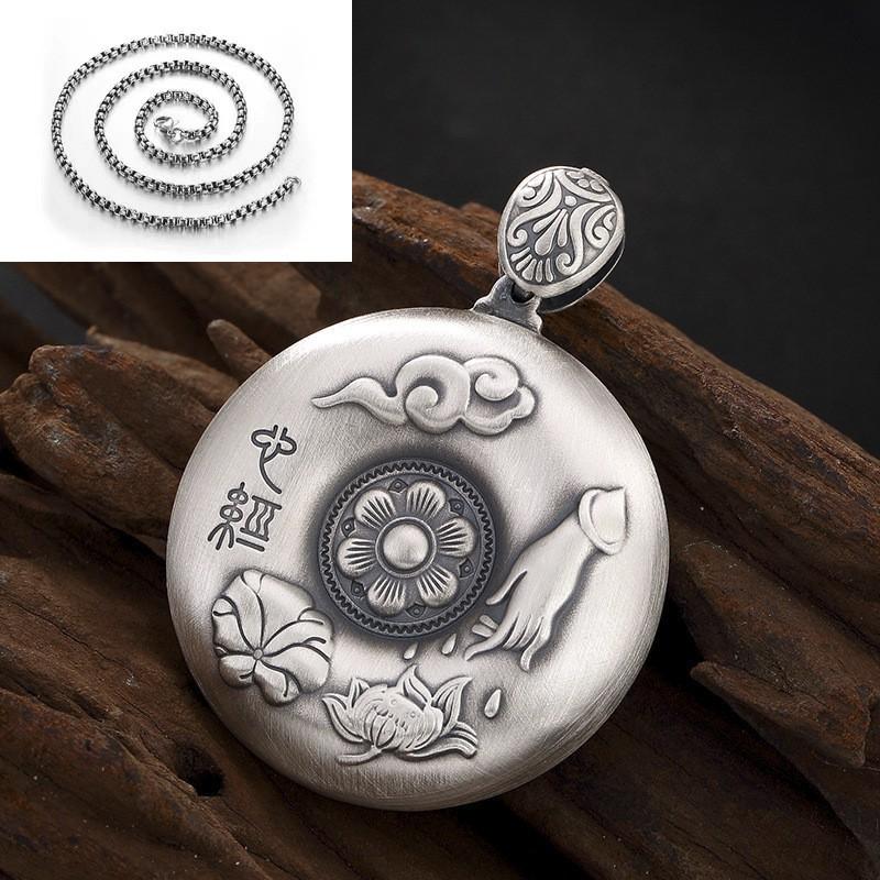 Copper Crystal Om Mani Padme Hum Heart Sutra Pendant With Chain Unisex Necklace Ethnic Style