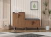 Modern Shoe Bench with Wood Grain, Shoe Cabinet, Four Storage Doors, Asymmetrical Metal Handles, W120/D34/H82.8 CM (OLD SKU: N657P242917N)