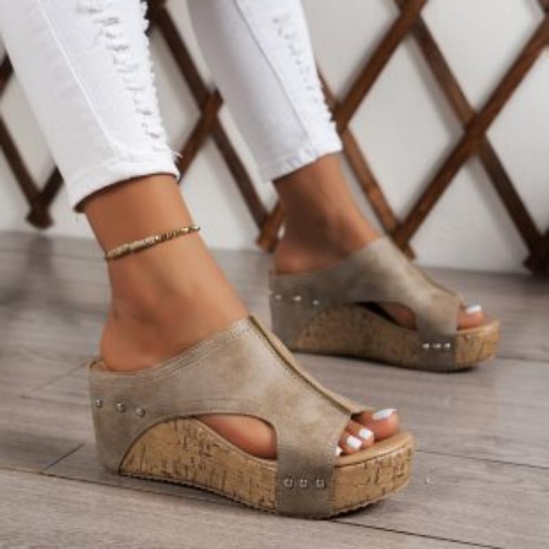 Los Populares Zapatos de Verano de Punta Redonda y Suela Gruesa Sandalias Romanas y Zapatillas de Esponja de Boca de Pez para Mujer de Talla Grande