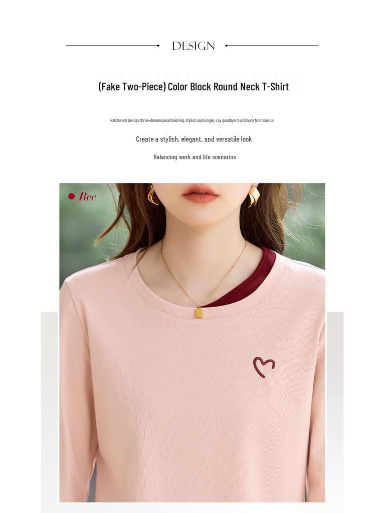 2026 Slimming Round Neck Long Sleeve Women's T-shirt - Stylish Base Layer for Spring & Autumn