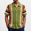 Men's Summer Sexy Cool Hollow Breathable Shirt Summer Casual Knitted Short-sleeved Lapel Shirt
