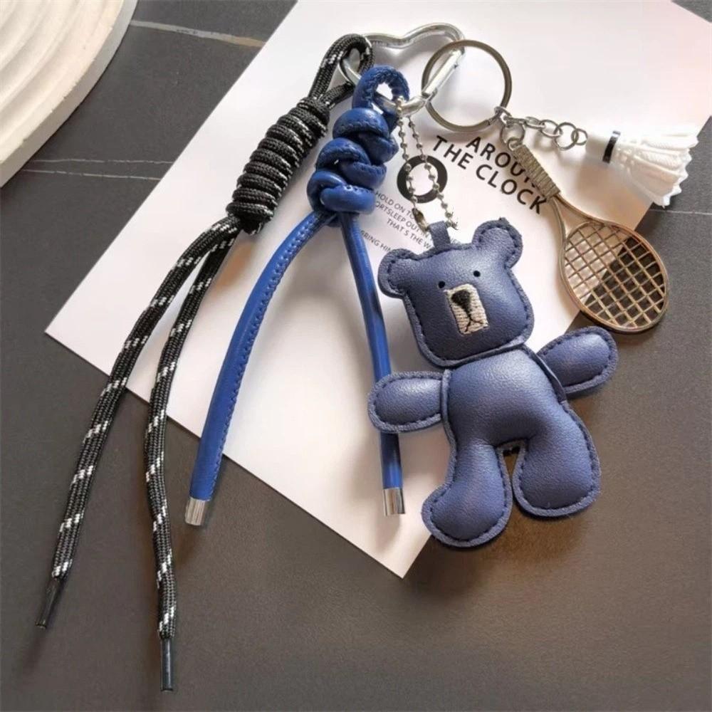Cartoon Leather Bag Pendant Woven Rope Little Bear Bag Hanging Bear Racket Keychain Friendship