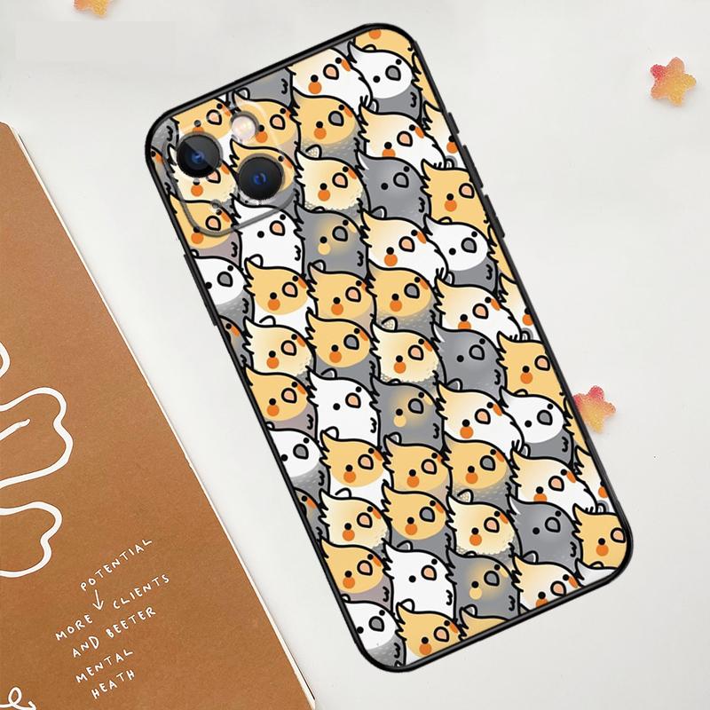 Cartoon Cockatiel Collage Case For Apple iPhone 16 15 14 13 12 11 Pro Max Mini XR 15 16 Plus 16e Protective Cover