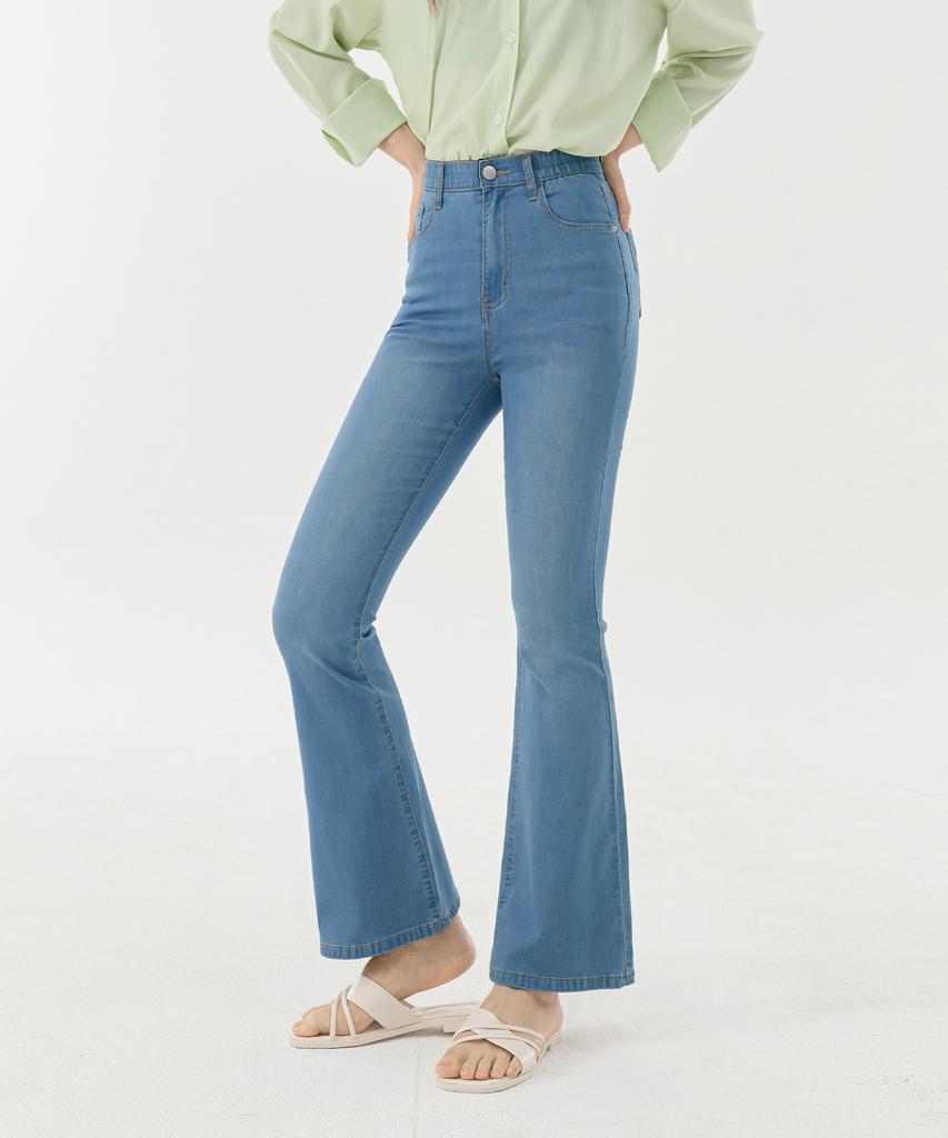 Jinmania Women'S Cool Touch Ultra-Light Medium Blue Bootcut Denim Pants [Summer Season]