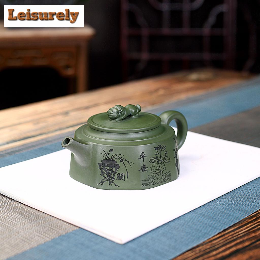 320ml Yixing Purple Clay Teapot Handmade Octagonal Lucky Auspicious Beast Pot Raw Ore Green Mud Kettle With Infuser Zisha Teaset
