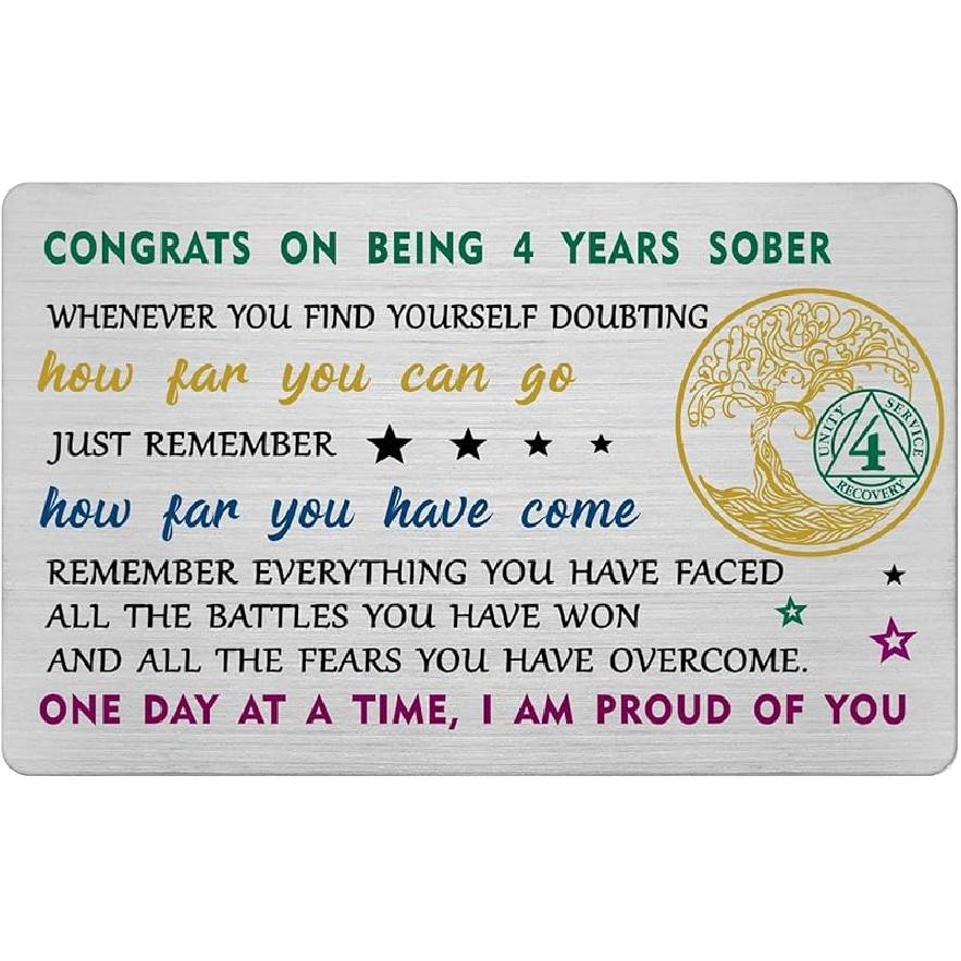 1 Year Sobriety Card for Women Men- 1 1st First One Year Sober Anniversary Birthday Gifts Keepsake 4 Years Sobriety