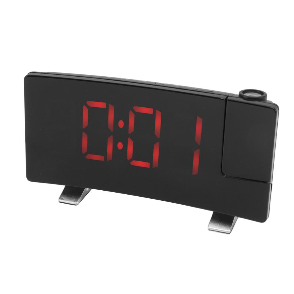 Radio Projection Alarm Clock LED Display Electronic Clock Curved Screen Digital Alarm Clock Black