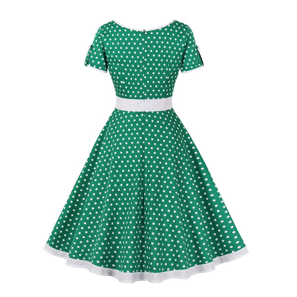 Dámské Vintage šaty Puntíky Rockabilly Koktejl Swing Šaty Jarní Letní Šaty Krátké Rukávy