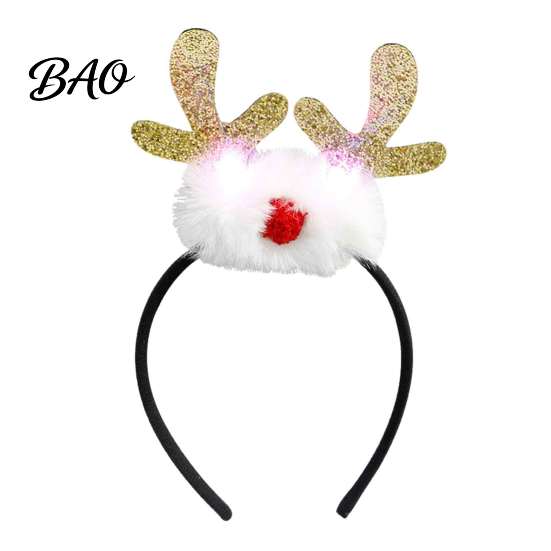 Glowing Christmas Tree Headband Light Up Headbands, Shiny Glitter Santa Hat Reindeer Antler Hairbands, Holiday Accessories for Parties LED Xmas