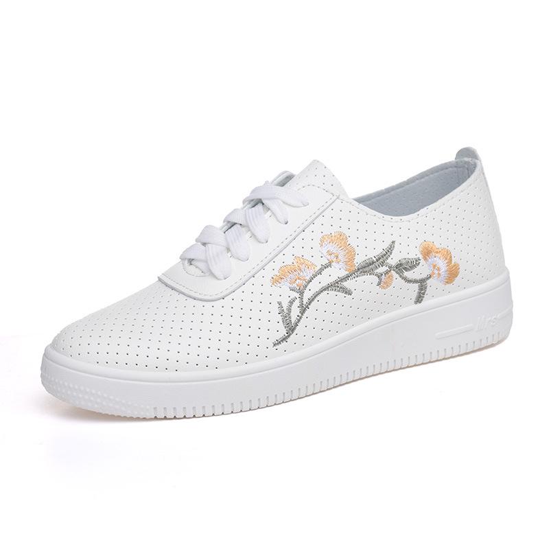 Women's White Leather & Mesh Breathable Shoes - Soft Sole, Non-Slip, Korean Style for Spring/Summer
