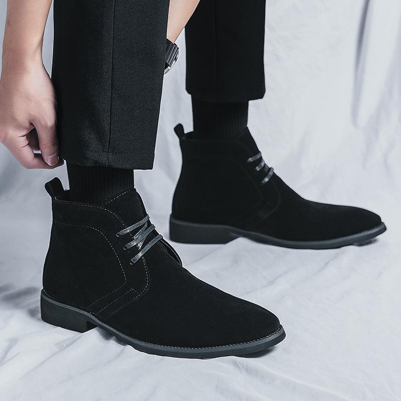 Men's Shoes Large Size New Leather Shoes Fashion Outdoor Casual Shoes Trend High Top Martin Boots Pointed Lace-up Boots