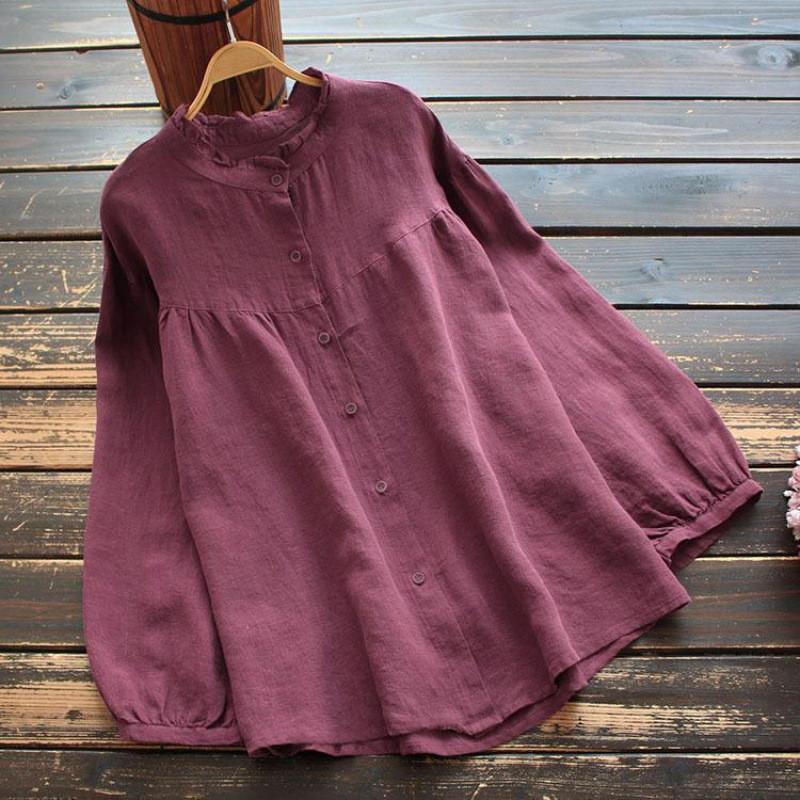 Women Casual Plus Size Printed Loose Button Tunic Shirt Blouse Tops