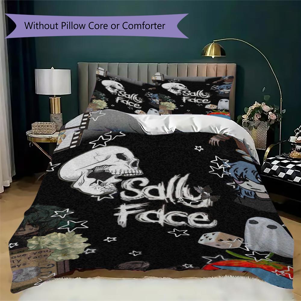 sally face Pattern Bedding uilt Set uilt Cover Pillowcase Home Decoration Birthday Gift (1 * duvet cover + 2 * pillowcase without core)140